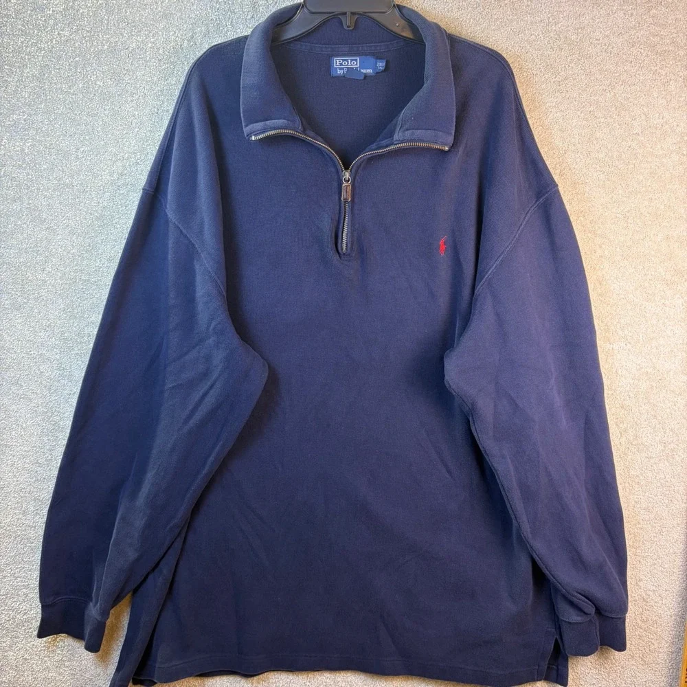 Polo‎ Ralph Lauren 1/4 Zip Pullover Mens 2XLT Navy Blue Estate Rib Knit Sweater